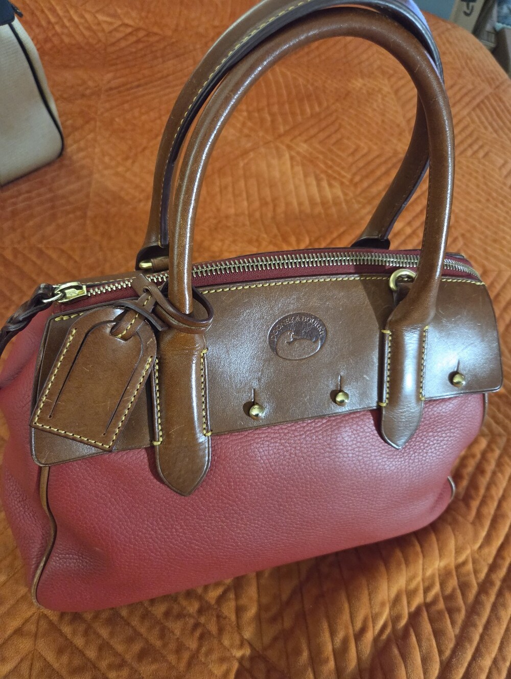 Dooney & Bourke Pebble Leather Satchel Red Brown Crossbody EUC